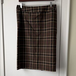 J'ENVIE New York Brown Wool Plaid Pencil Knee Length Skirt Size:8